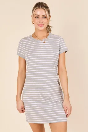 Abby Varsity Striped Grey Knit Dress,Daily Outfit