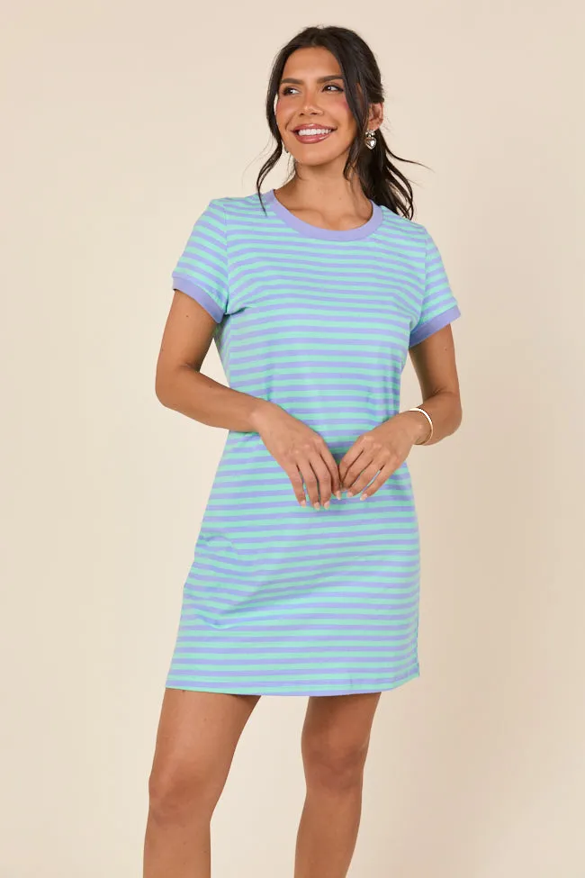 Abby Varsity Striped Light Blue Knit Dress,Daily Outfit