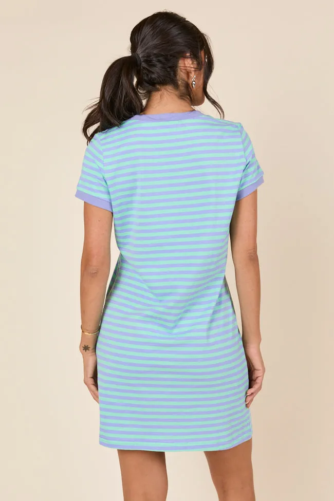 Abby Varsity Striped Light Blue Knit Dress,Daily Outfit