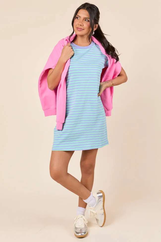 Abby Varsity Striped Light Blue Knit Dress,Daily Outfit