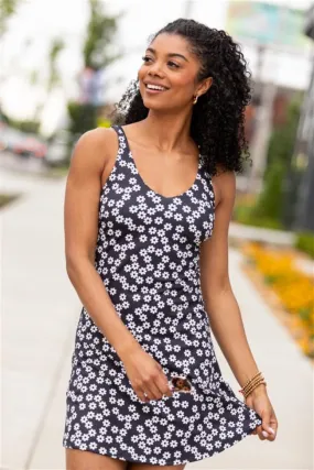 Active Vibe Daisies V-Neck Active Dress With Pull Down Shorts,Daily Outfit