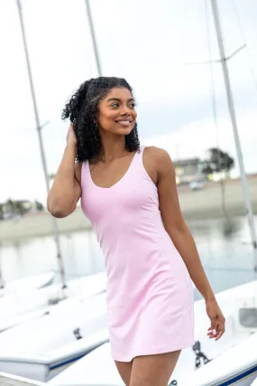 Active Vibe Light Pink V-Neck Active Dress With Pull Down Shorts,Daily Outfit