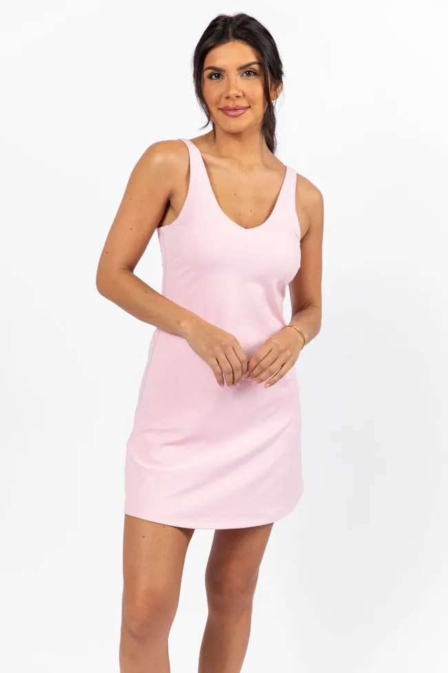 Active Vibe Light Pink V-Neck Active Dress With Pull Down Shorts,Daily Outfit