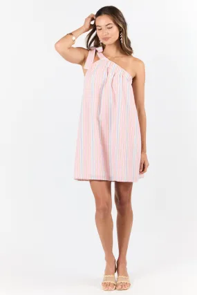 All Day Long Multi Striped One Shoulder Mini Dress,Daily Outfit