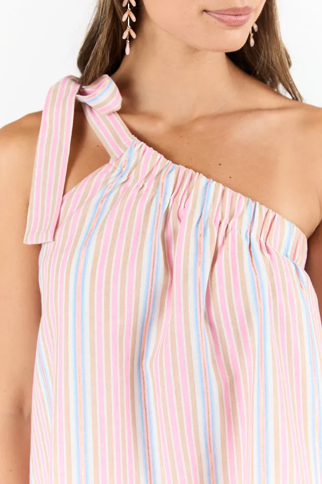 All Day Long Multi Striped One Shoulder Mini Dress,Daily Outfit