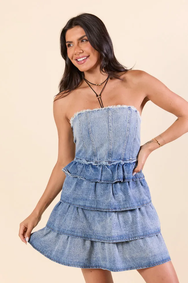 All For You Denim Ruffle Mini Dress,Daily Outfit