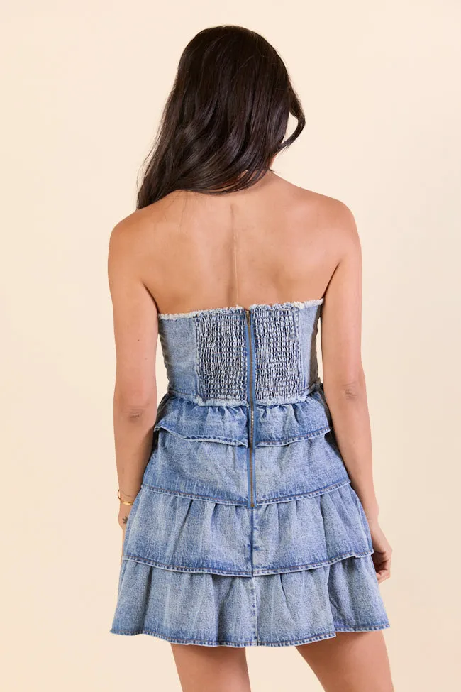 All For You Denim Ruffle Mini Dress,Daily Outfit