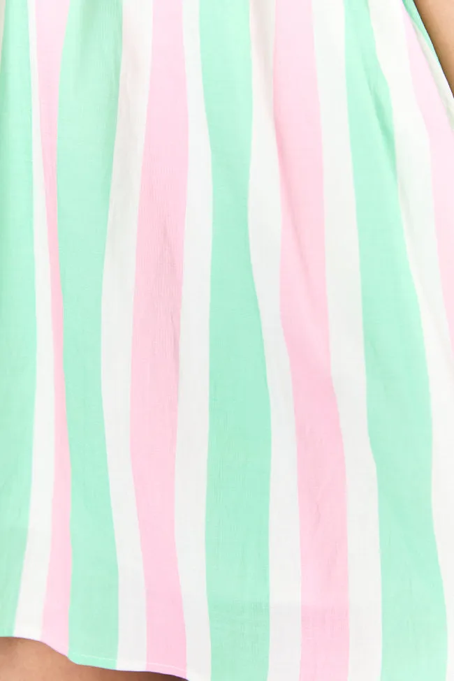 All My Life Pink and Green Striped Mini Dress,Daily Outfit