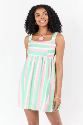 All My Life Pink and Green Striped Mini Dress,Daily Outfit