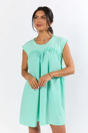 All The Buzz Mint Knit and Woven Mix Dress,Daily Outfit