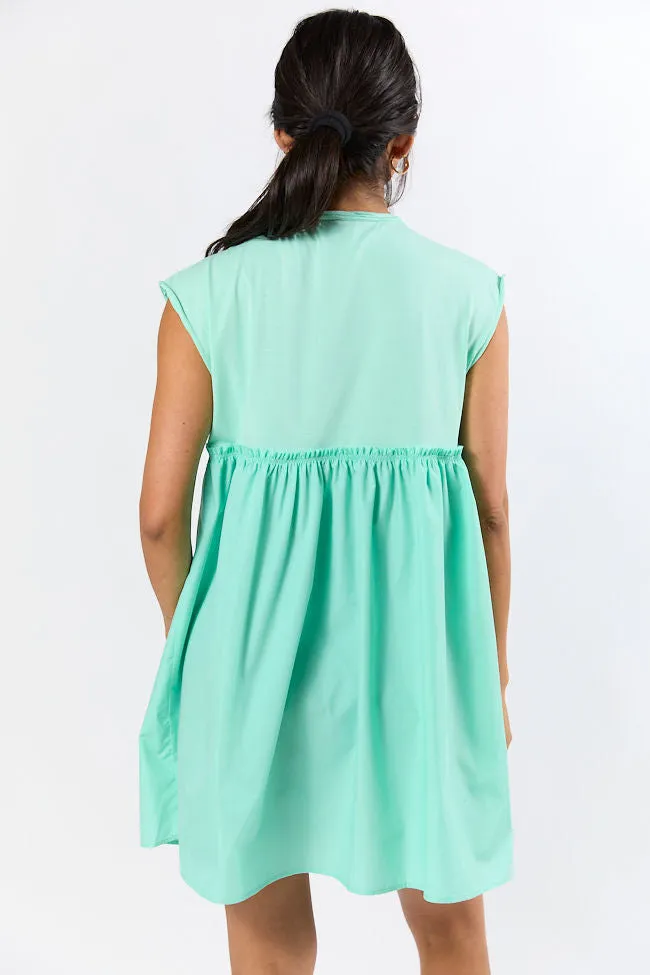 All The Buzz Mint Knit and Woven Mix Dress,Daily Outfit