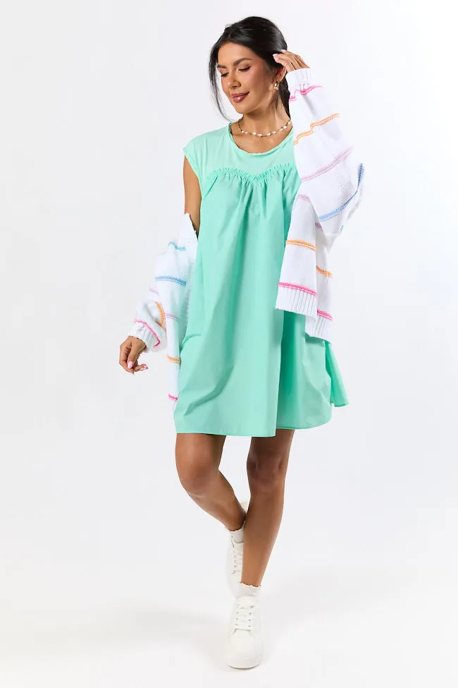 All The Buzz Mint Knit and Woven Mix Dress,Daily Outfit