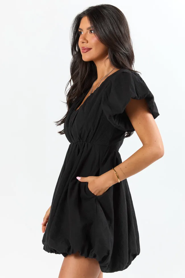 Almost Daylight Black Bubble Hem Mini Dress,Daily Outfit