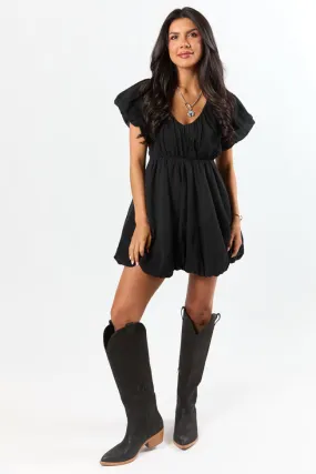 Almost Daylight Black Bubble Hem Mini Dress,Daily Outfit