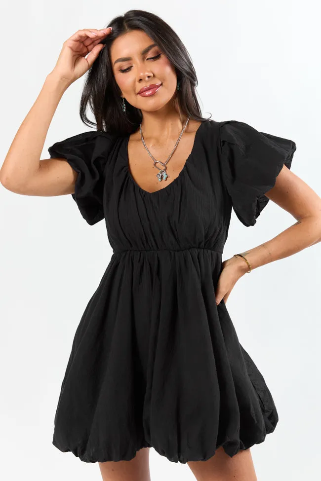 Almost Daylight Black Bubble Hem Mini Dress,Daily Outfit