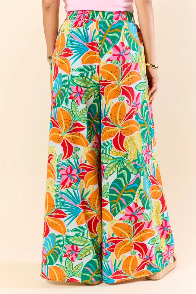 Beach Breeze Blue Mixed Print Wide Leg Pants SALE,Women Pants