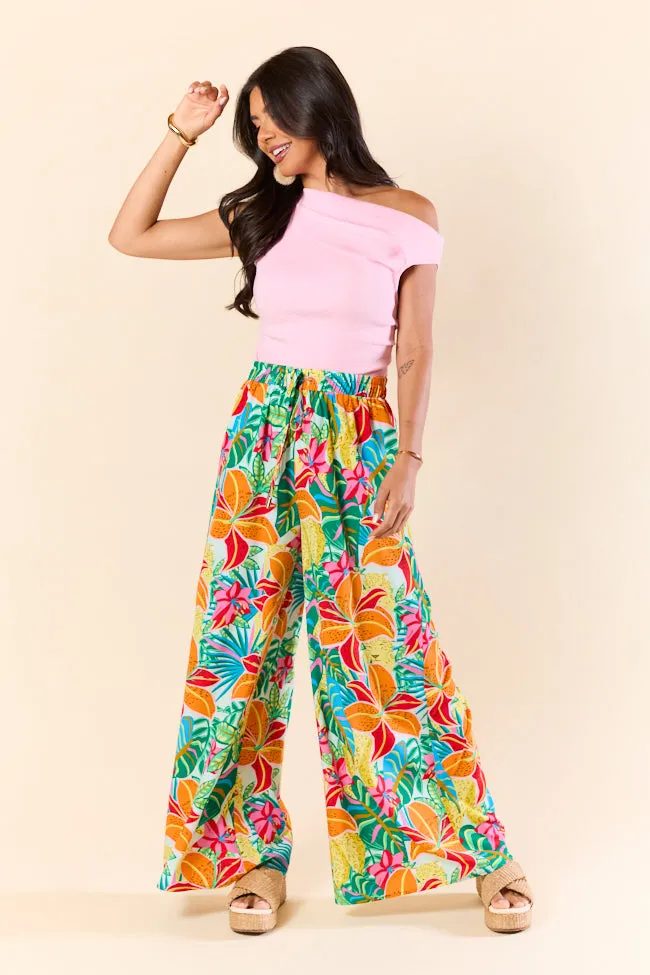 Beach Breeze Blue Mixed Print Wide Leg Pants SALE,Women Pants