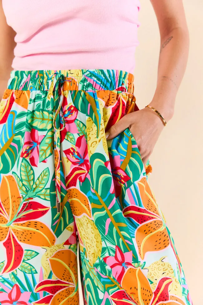 Beach Breeze Blue Mixed Print Wide Leg Pants SALE,Women Pants