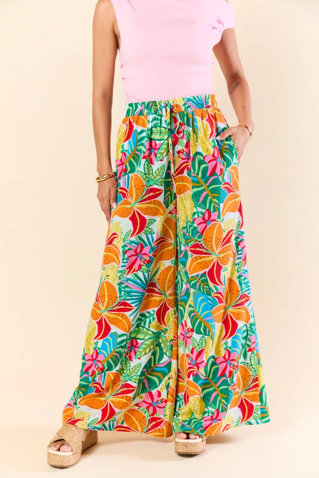 Beach Breeze Blue Mixed Print Wide Leg Pants SALE,Women Pants