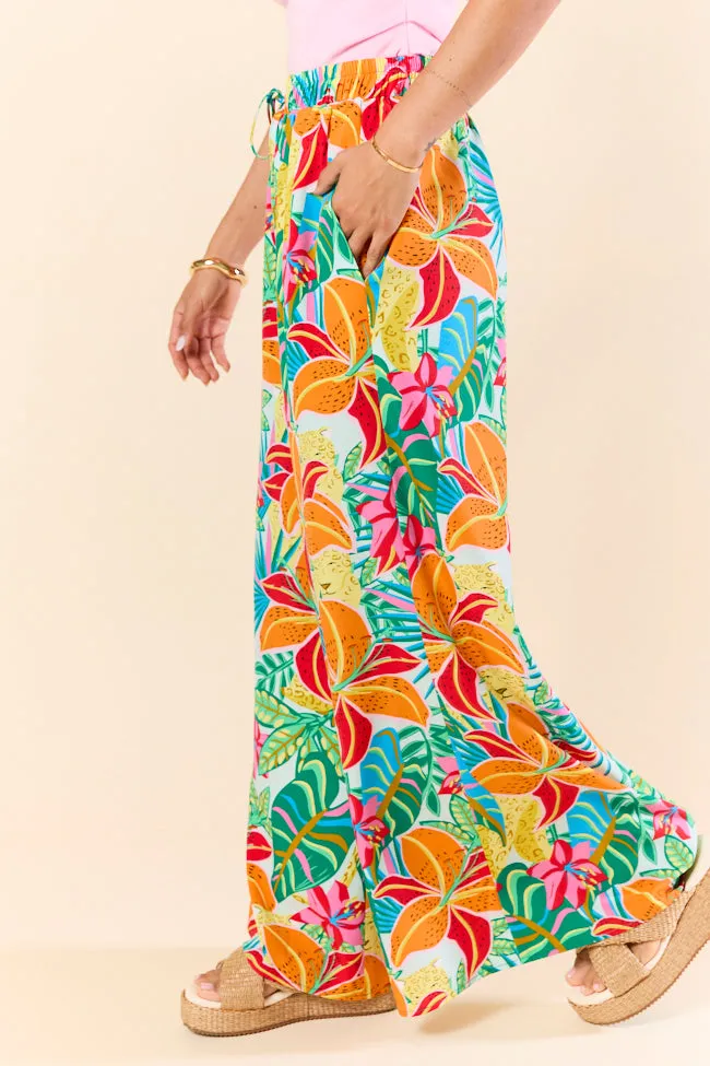 Beach Breeze Blue Mixed Print Wide Leg Pants SALE,Women Pants