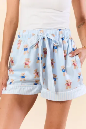 Bearly Asleep Teddy Bear Printed Pajama Shorts,Women Pants