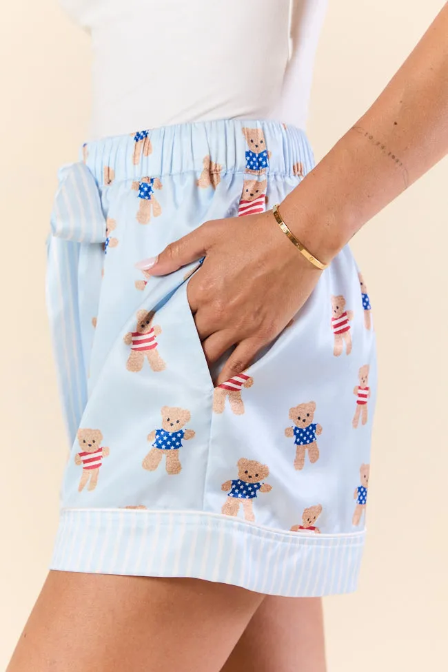 Bearly Asleep Teddy Bear Printed Pajama Shorts,Women Pants