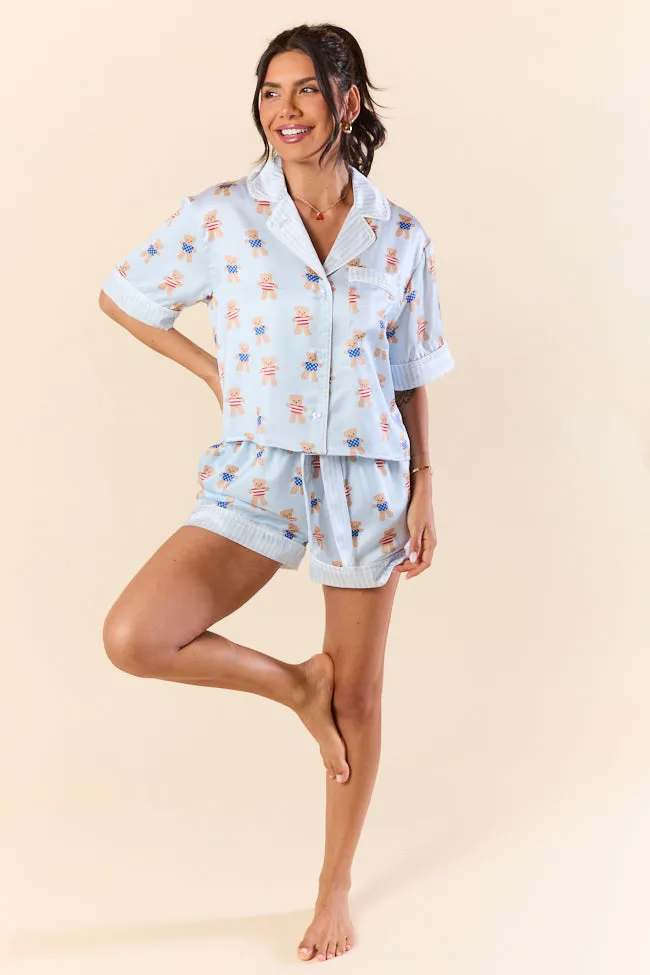 Bearly Asleep Teddy Bear Printed Pajama Shorts,Women Pants