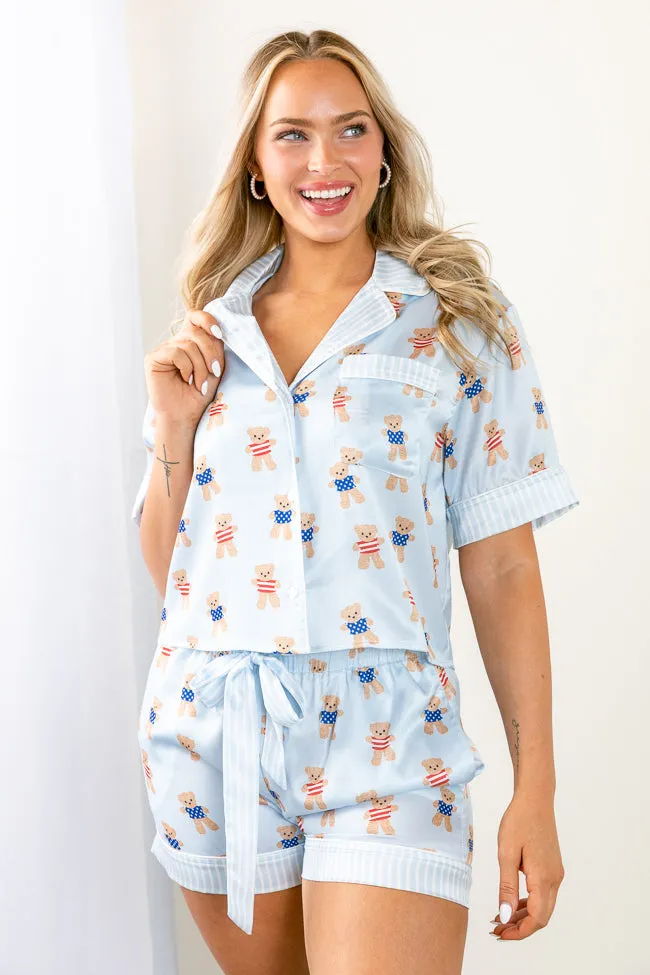 Bearly Asleep Teddy Bear Printed Pajama Shorts,Women Pants