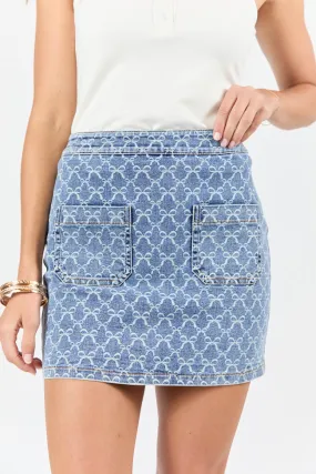Beautiful Bows Printed Denim Skirt,Women Skirts Comfort