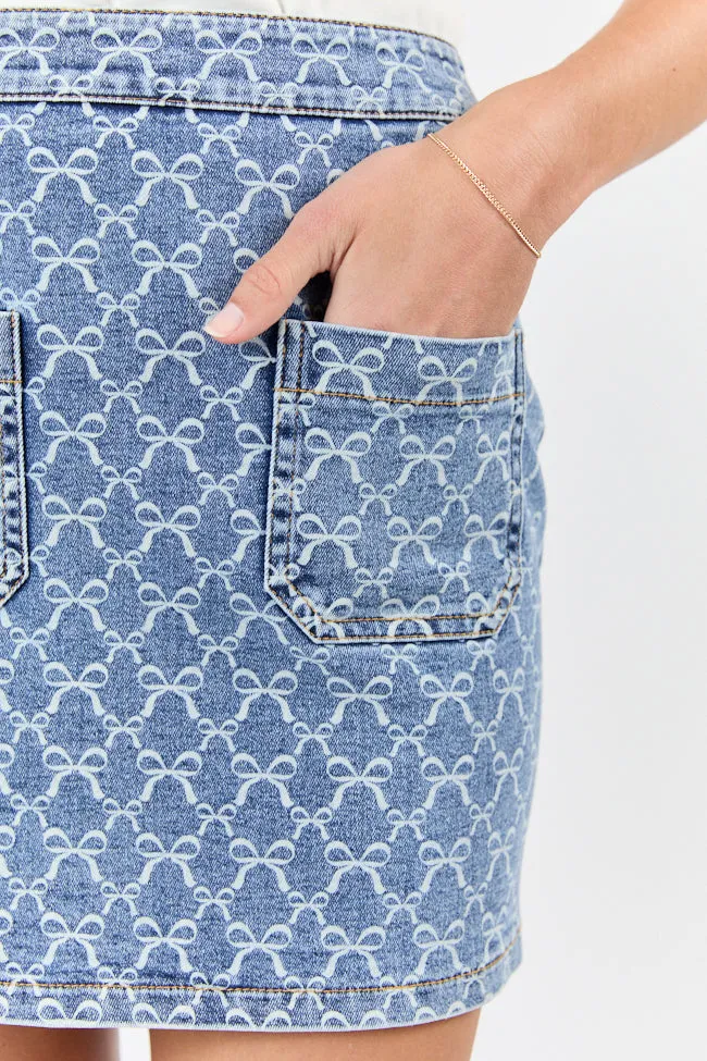 Beautiful Bows Printed Denim Skirt,Women Skirts Comfort