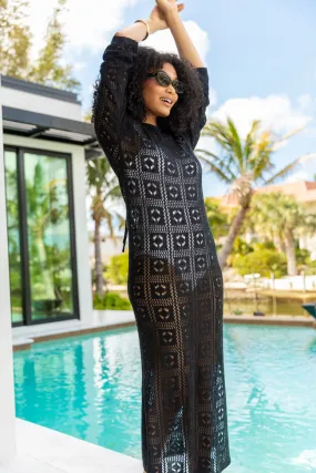 Being Shady Black Open Knit Midi Cover Up SALE,Daily Outfit