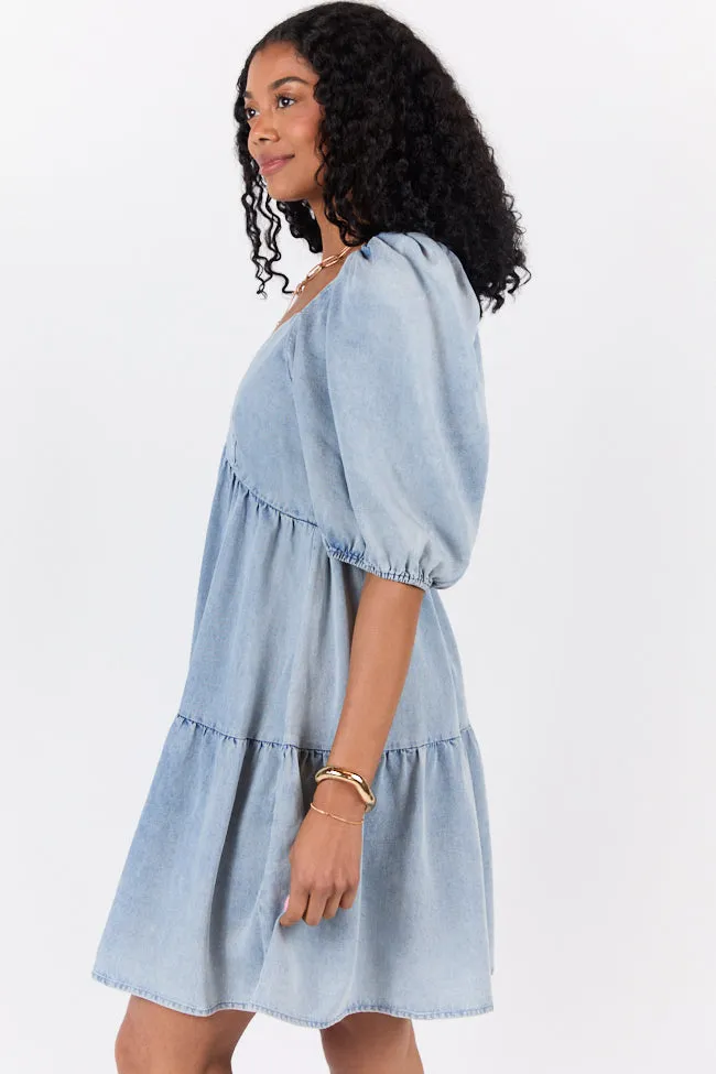 Believe Me Chambray V-neck Mini Dress SALE,Daily Outfit