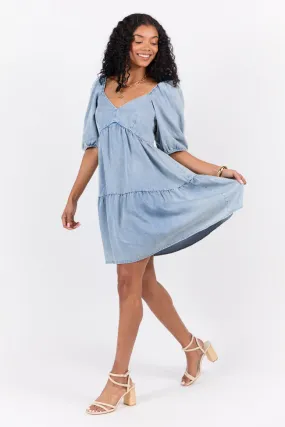 Believe Me Chambray V-neck Mini Dress SALE,Daily Outfit