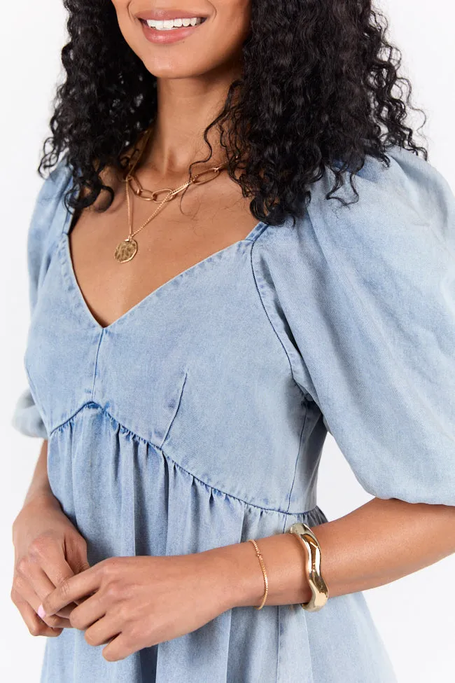 Believe Me Chambray V-neck Mini Dress SALE,Daily Outfit