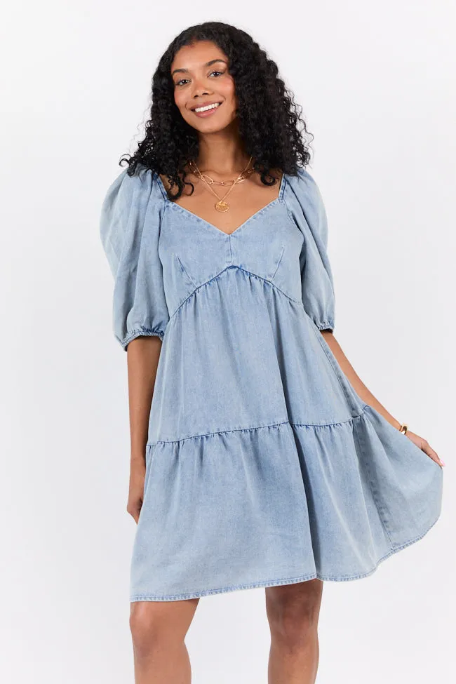 Believe Me Chambray V-neck Mini Dress SALE,Daily Outfit