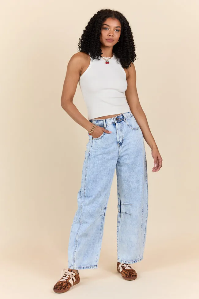 Bella Light Wash Pull On Barrel Jeans,Women Pants