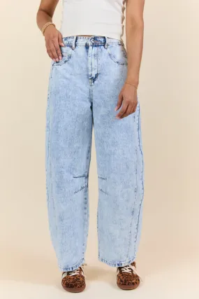 Bella Light Wash Pull On Barrel Jeans,Women Pants