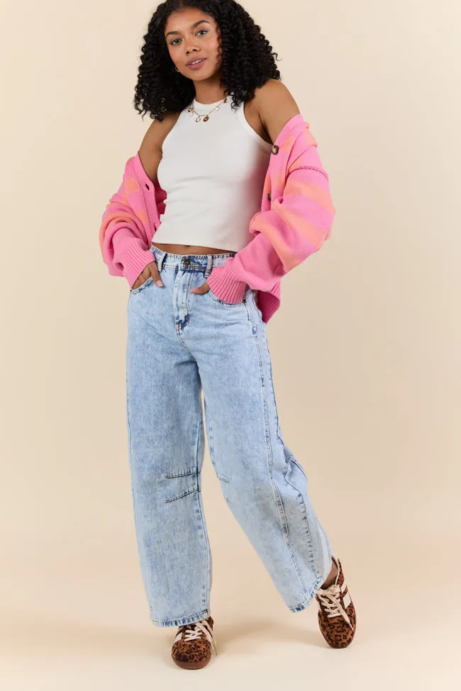 Bella Light Wash Pull On Barrel Jeans,Women Pants
