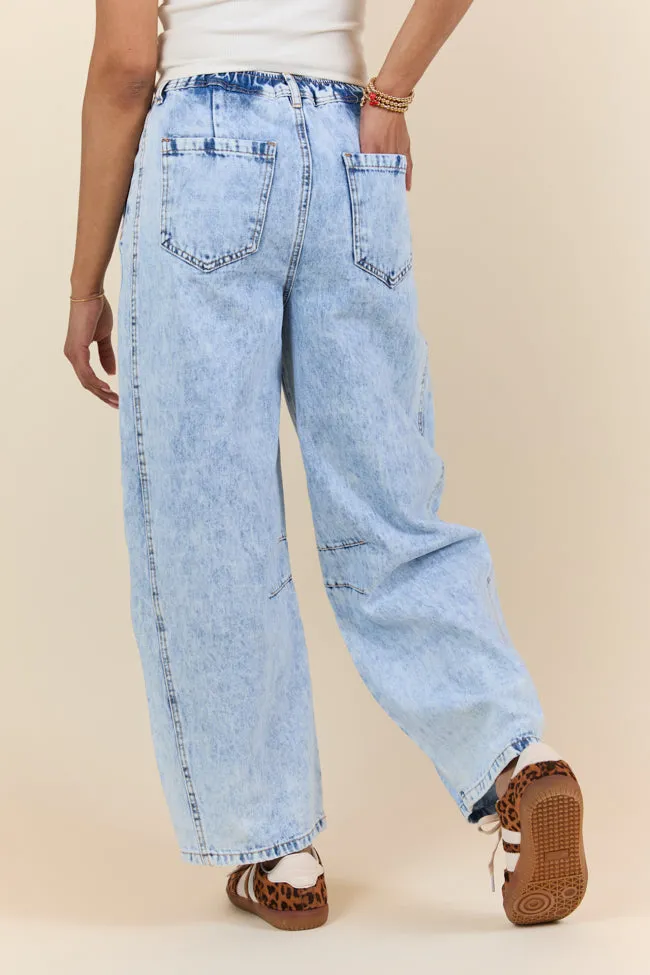 Bella Light Wash Pull On Barrel Jeans,Women Pants