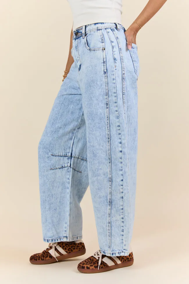 Bella Light Wash Pull On Barrel Jeans,Women Pants