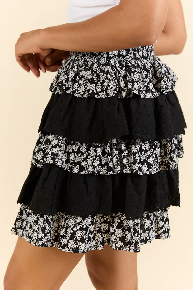 Best Memory Black Floral Tiered Ruffle Skort,Women Skirts Comfort