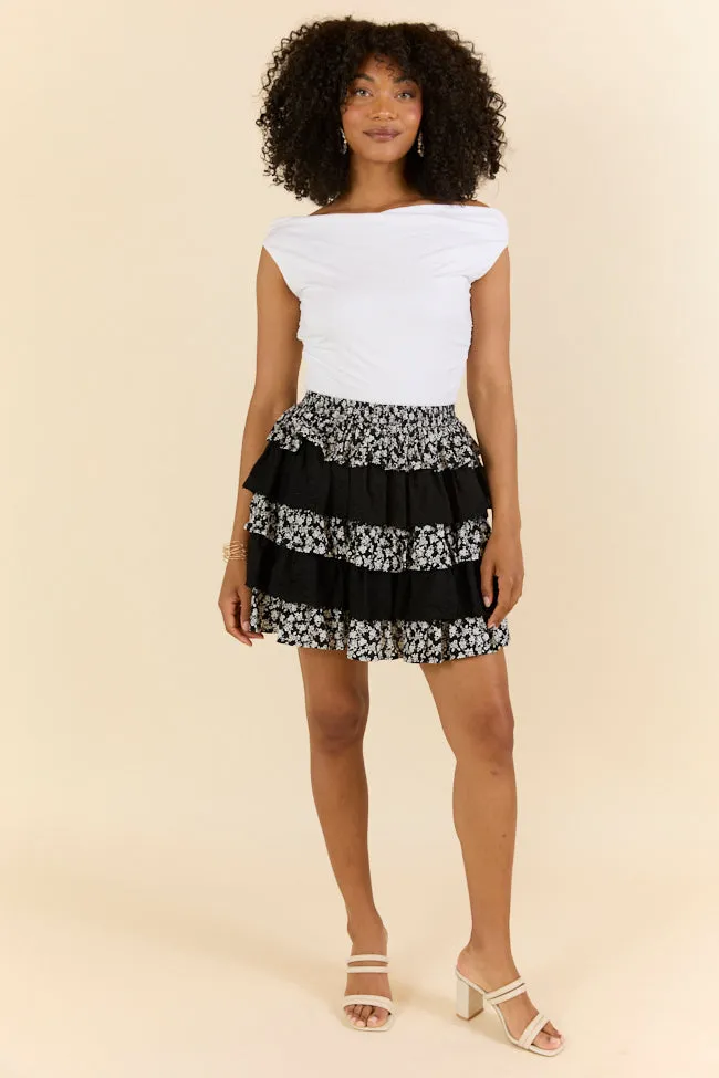 Best Memory Black Floral Tiered Ruffle Skort,Women Skirts Comfort