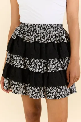 Best Memory Black Floral Tiered Ruffle Skort,Women Skirts Comfort