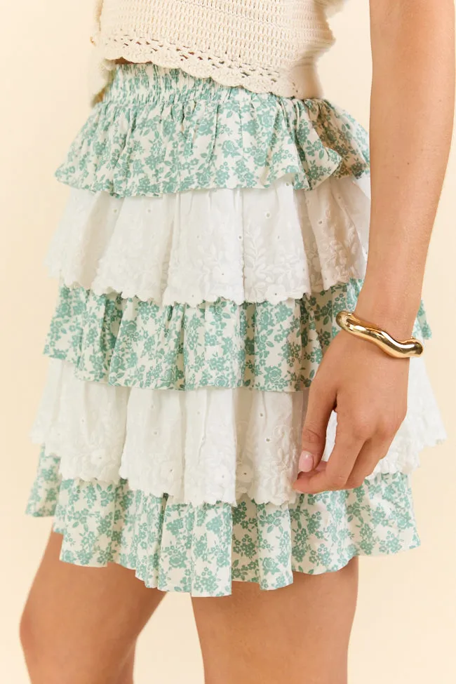 Best Memory Sage and Ivory Floral Tiered Ruffle Skort,Women Skirts Comfort