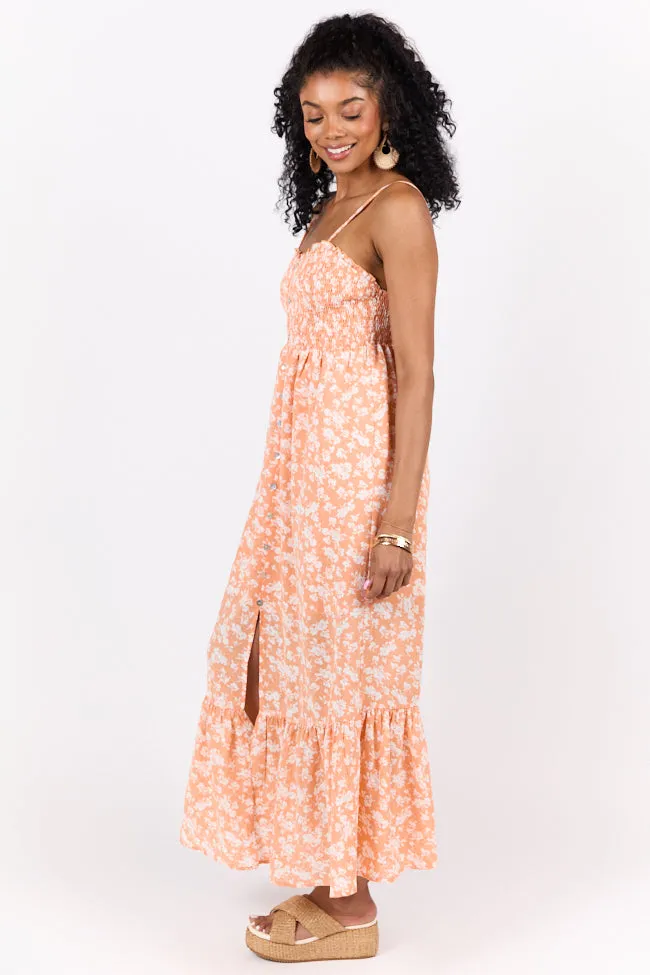 Blooming Beauty Orange Ditsy Floral Midi Dress SALE,Daily Outfit