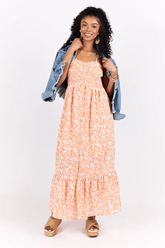 Blooming Beauty Orange Ditsy Floral Midi Dress SALE,Daily Outfit