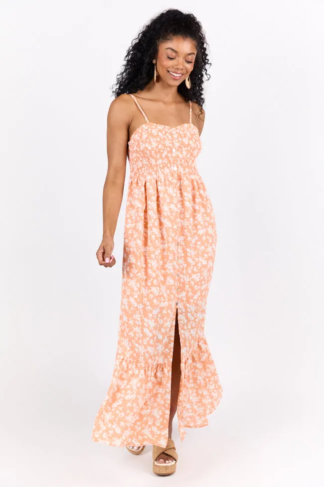 Blooming Beauty Orange Ditsy Floral Midi Dress SALE,Daily Outfit