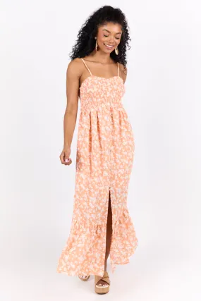 Blooming Beauty Orange Ditsy Floral Midi Dress SALE,Daily Outfit