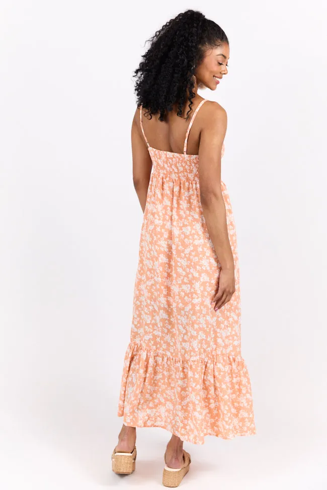 Blooming Beauty Orange Ditsy Floral Midi Dress SALE,Daily Outfit