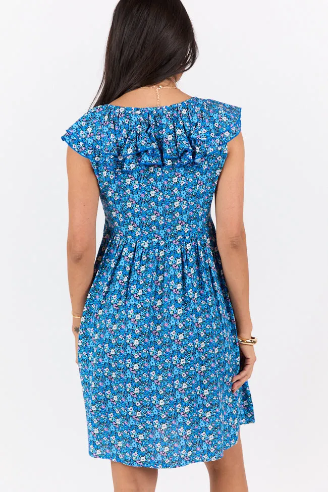 Blooming Blues Floral Mini Dress,Daily Outfit